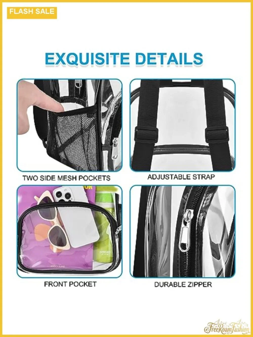 Clear PVC Backpack Stadium Approved Women Fashion Backpack